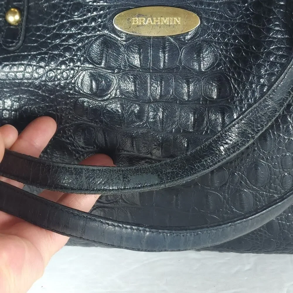 BRAHMIN Asher Medium Black Croc Embossed Melbourne Leather Tote bag